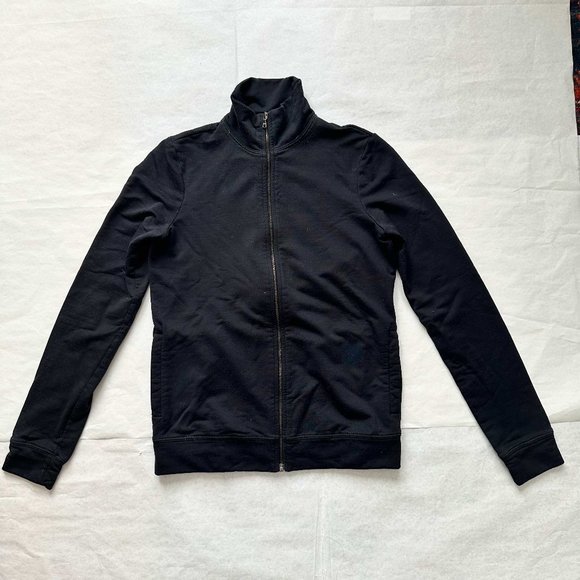 Minimalist black THEORY track jacket mock/high collar Sz P - Picture 1 of 6